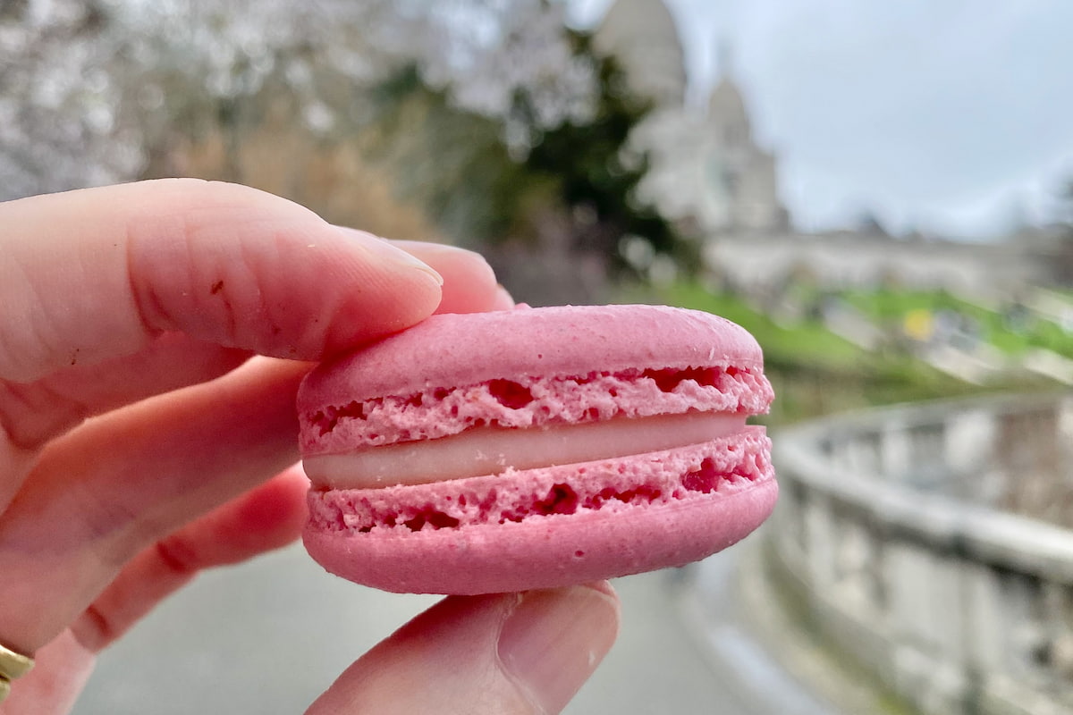 au-nom-de-la-rose pink macaron cookie with ruffled feet